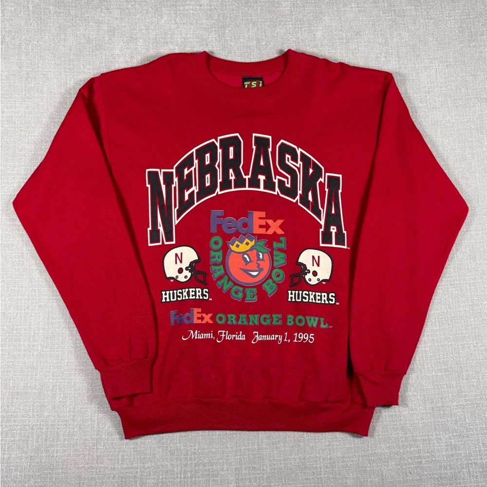 Vintage Nebraska Huskers Sweatshirt 1995 FedEx Orange Bowl NCAA Graphic Red L US